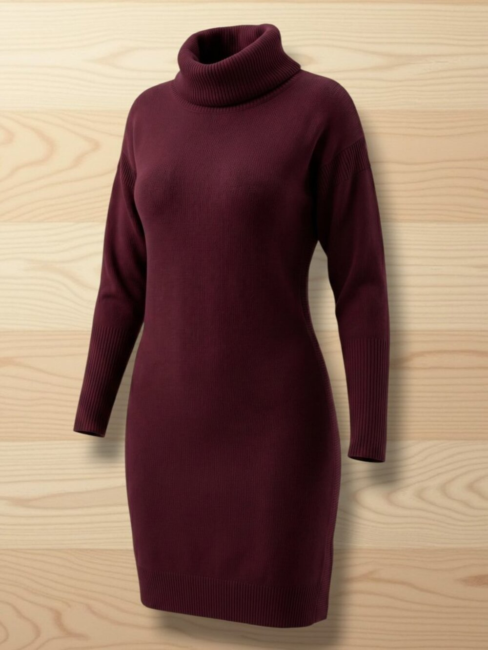 French Connection Cowl Neck Ribbed Knit Maroon Sweater Dress Medium